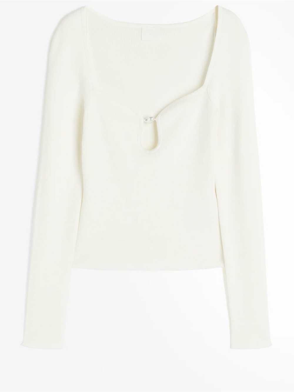 H&M Cream Long Sleeve Scoop Neck Top with Keyhole